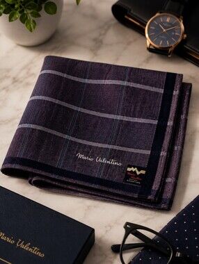 Mario Valentino Pocket Square – Classic Striped Plaid | New With Tags